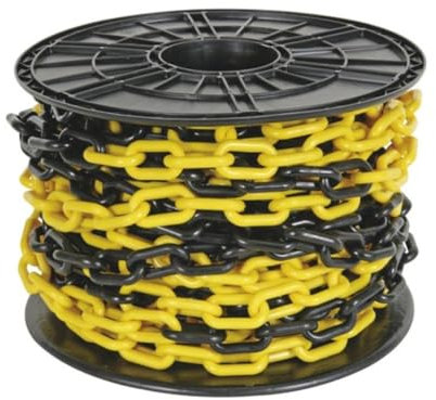 Perel Chaîne de balisage, sur rouleau, pour la délimitation des zones dangereuses ou interdites d'accès, utilisation intérieure et extérieure, plastique, noir/jaune, 25 m, 8 mm