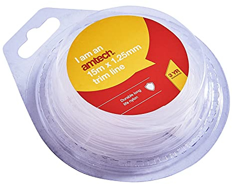 Amtech Clear String Trimmer Line, durable nylon, neat finish on finer growth, easy wind-on to original spool, for lawn edges and delicate areas, 15m x 1.25mm