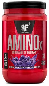 BSN Amino X Muscle Recovery & Endurance Powder with BCAAs, 10 Grams of Amino Acids, Keto Friendly, Caffeine-Free, Support Endurance, Zero Sugar, Grape, 30 servings, 15.34 Ounce (Packaging May Vary)