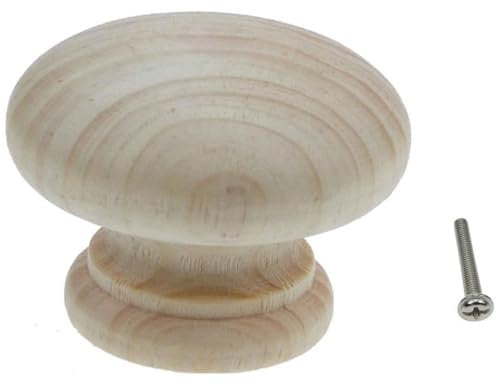 Unlacquered PINE Wood Wooden Kitchen Cabinet Door Pull Knobs Handle w/ 30mm Bolt & Insert (50 mm Knob)