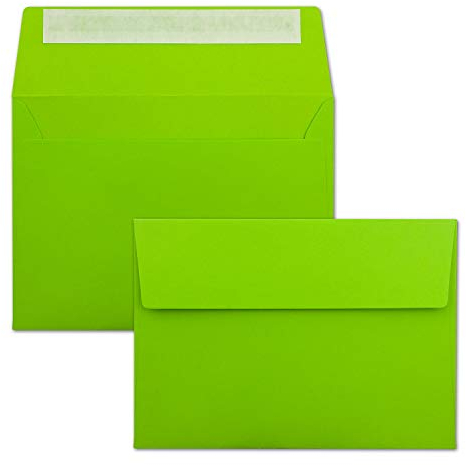 200x Briefumschläge Hell-Grün DIN C6 Format 11,4 x 16,2 cm - Haftklebung - Kuverts ohne Fenster - Weihnachten, Grußkarten & Einladungen - Für A6 & A4 Papier