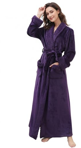 Artfasion Women's Long Flannel Bathrobe Ultra Soft Plush Microfiber Fleece Robes,Purple,Large/X-Large