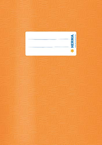 HERMA 19866 Heftumschläge A5 Bast Orange, 10 Stück, Hefthüllen mit Beschriftungsetikett & Baststruktur aus strapazierfähiger & abwischbarer Polypropylen-Folie, Heftschoner Set für Schulhefte, farbig