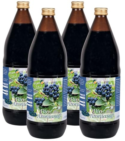 KOPP Vital® Bio-Aroniasaft Direktsaft, Karton mit 4 x 1l | Aus reifen Aroniabeeren, Enthält von Natur aus Zucker