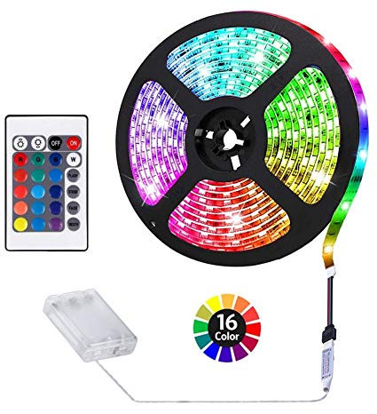 ACONDE 6.56 feet Battery Powered LED Strip Lights, DIY Indoor Decoration, 24 Keys Remote