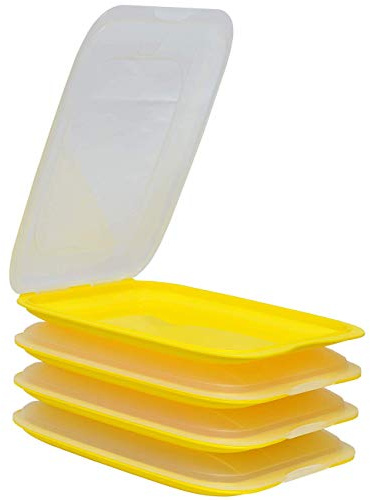 Engelland - 4 x Stapelbare Aufschnitt-Boxen mit Deckel, Farbe: Gelb, Wurst-Behälter, Frischhalte-Dose, BPA-frei, wiederverwendbar, 25 x 17 x 3,3 cm