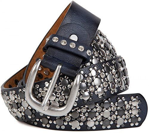 styleBREAKER edler Nietengürtel im Vintage Design, Nieten und Strass, kürzbar, Damen 03010052, Farbe:Dunkelblau, Größe:115cm