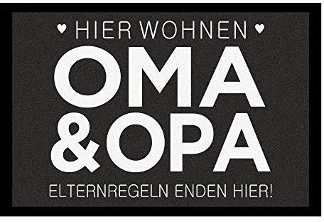 Geschenke.de e Fußmatte Elternregeln Enden Hier 50x70 schwarz – Geschenk für Oma & Opa – Rutschhemmend – Geschenkidee für Großeltern – für Innen & Außen – Velour Filz