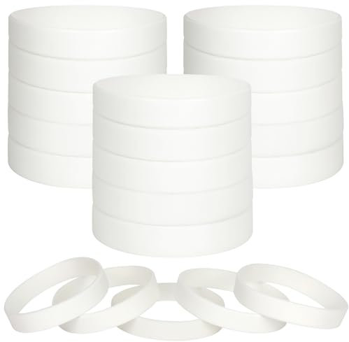 LVNRIDS 100 pièces bracelets en silicone vierges, bracelet élastique en caoutchouc de fête de sport pour enfant blanc