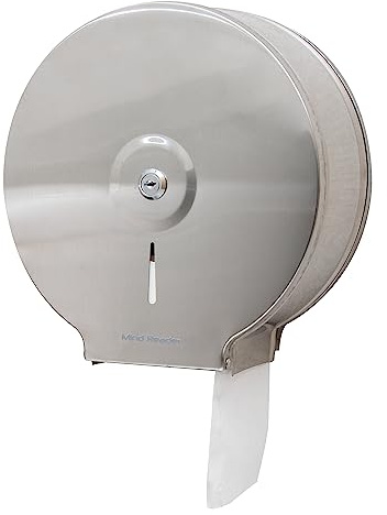 Mind Reader Bathroom Roll Dispenser, Wall Mounted Commercial Toilet Paper Holder for Restroom Stall, Restaurant, Campus, Locking Refillable Compartment, Includes Keys, Stainless Steel, Silver