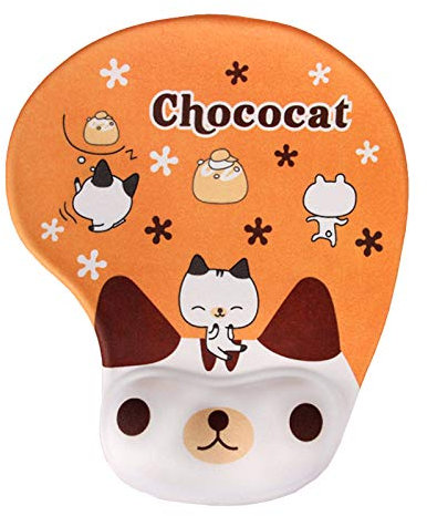 Roadoor Ergonomische Mauspad mit Handgelenkstütze rutschfeste Maus Matte Niedliche Cartoon Silikon 3D Gaming Office Mauspad für Büro Laptop Computer Chocolate cat