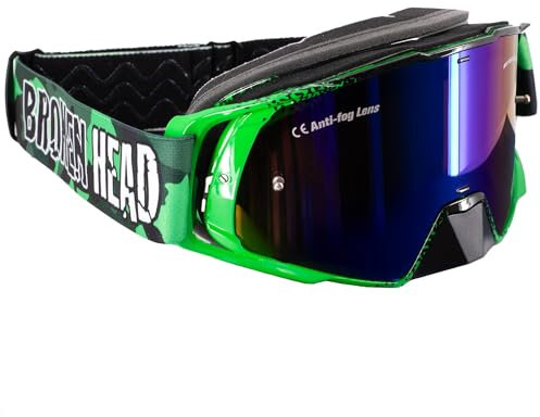 Broken Head Regulator MX Google Grün-Schwarz mit verspiegeltem Glas - Motorrad-Brille Für Motocross, Enduro, Downhill, Offroad - Mit UV-Schutz