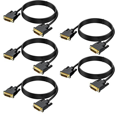 Ulelegan Lot de 5 câbles DVI vers DVI - Câble DVI vers DVI-D 24+1 mâle vers mâle pour moniteur vidéo numérique HDTV, jeux, moniteur, projecteur et plus encore (1,5 m)