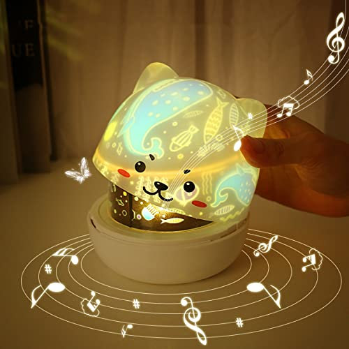 Pheashine LED Nachtlicht Kinder, 360° Drehung Sternenhimmel Projektor mit 6 Projektionen und 5 Musik, USB Musik Nachtlicht, Kinderzimmer Deko Licht, Geburtstag Weihnachten Valentinstag Geschenke