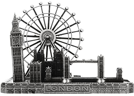 Warmhm Retro Architektur Modell London Eye Big Ben Tower Bridge Modell Bronze Metall Big Ben Clock Statue Figur für Desktop Wohnzimmer Party Dekoration (Silber)