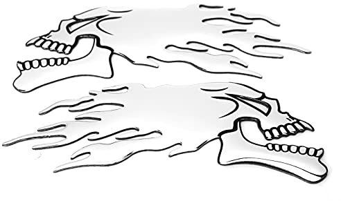 Adesivo Teschio Fiamma, Adesivi per Casco Moto, Impermeabile, 2 Pezzi Adesivo Serbatoio Carburante 3d Decorazioni Decalcomania Teschio Fiamma Universale per Moto(A (argento))