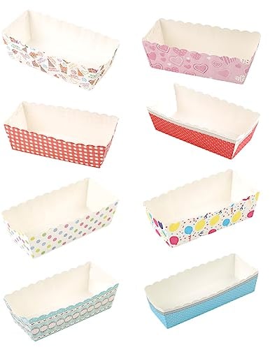 Gcroet 100 Pcs Mini Loaf Cake Boxes, Rectangular Paper Mini Baking Trays For Cake And Biscuit Decoration, Random Colours
