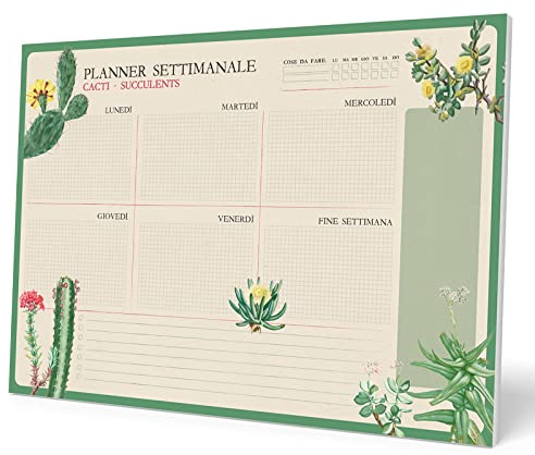 Grupo Erik Wochenplaner Tischkalender Block - Kalender Planer - Botanical Tischplaner A3 ohne festes Datum - Schreibunterlage auf Italienisch