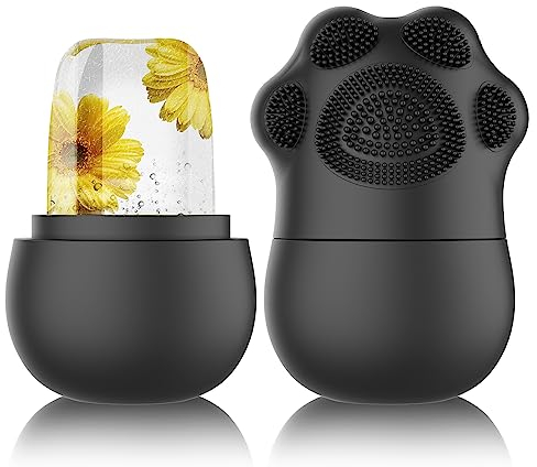 GeeRic Rouleau de glace pour le visage, brosse de nettoyage du visage en silicone, contour du visage en cube pour le cou des yeux, rouleau de massage du visage beauté outils de soin de la peau (noir)