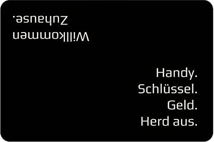 PR Print Royal Fußmatte mit Spruch - Handy, Schlüssel, Geld, Herd aus - Geschenk zum Einzug, Einweihungsgeschenk | rutschfest, 60x40cm, Filz, Hintergrund Schwarz