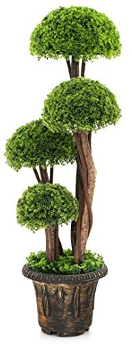 GiantexUK 1/2PCS Artificial Topiary Ball Tree, Faux Boxwood Topiary Plant with Cement Pot, Indoor & Outdoor Decorative Greenery Tree for Office Home Front Door (1)