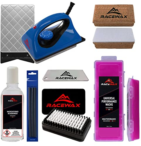 RaceWax Skiwax Set 7-teilig Bügeleisen Wachs BaseBrush Wachsentferner FX Strips
