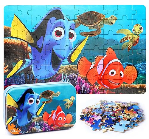 LELEMON Ocean Puzzles for Kids Ages 4-6,Underwater World 60 Piece Puzzles for Kids Ages 4-8,Children Jigsaw Puzzles in a Metal Box,Educational Learning Puzzle Toys for Girls and Boys