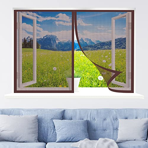 Magnetic Screen Window, 95 x 185 cm Keep Insects Out Mosquito Door Screen, Easy to Install for Kitchen/Bedroom/Room Window, Brown