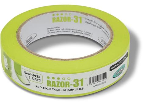 Axus Decor Razor-31 Mid High Tack Masking Tape - 24mm x 40m - Painting Tape For Surfaces and Carpet, Residue Free Removal, For Painting Decoration & DIY Projects, Lime Green