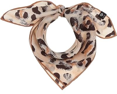 FRAAS Halstuch Damen mit Animal-Print - 51 x 51 cm Größe - Nickituch Seide - Seidentuch für Damen mit Leo-Muster - Bandana Tuch perfekt für den Sommer Cafe Au Lait