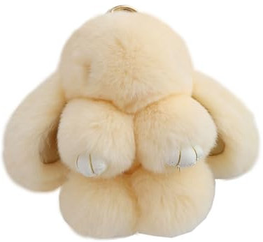 Doux Et Moelleux Lapin Porte - Clés Mignon En Peluche Lapin Porte - Cclés En Peluche Lapin Porte - Clés En Fausse Fourrure Porte - Clés Pompon Porte - Clés Décoration (Beige (18 cm))