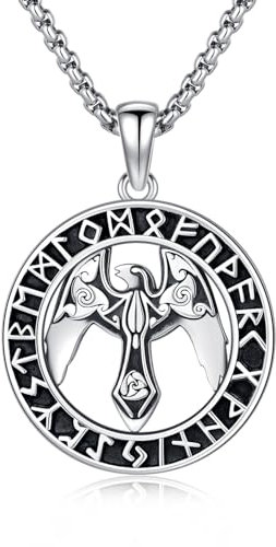 YueYuan Rabe Halskette für Männer 925 Sterling Silber Wikinger Odin Krähen Anhänger Kette Viking Runes Halskette Wikinger Schmuck Geschenke für Geburtstag Jubiläum