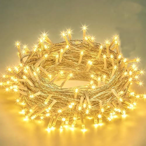 Annefly 30M 200LED String Lights Plug in Outdoor Fairy Lights Mains Powered Outside Lights Waterproof with 8 Modes for Christmas Tree Holiday Decorations (Warm White)