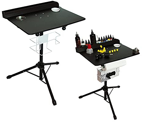 47x33cm Tattoo Workstation Tisch, Tattoo Desk mit Lagerregal, Pro ätowierung Arbeitsplatz Tisch Portabilität, Höhe verstellbar(61-107cm), Einfach zu bedienen