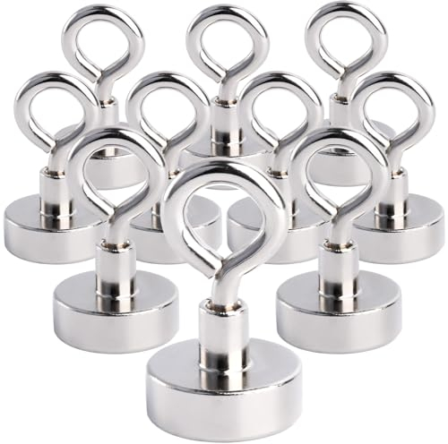 MIN CI Confezione da 10 ganci magnetici al neodimio, extra forti, forza di trazione 15 kg, ganci magnetici rotondi per cabine da crociera