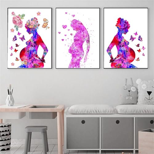 Yangld Affiches et impressions femme enceinte art yoga toile peinture photos embryon aquarelle bébé art affiche décoration murale 35x50 cm - 3 pièces sans cadre