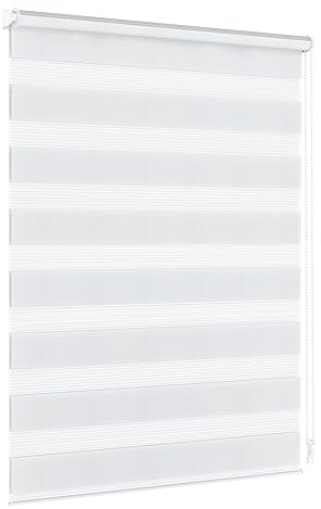 Jalousiescout Doppelrollo Klemmfix ohne Bohren & mit Bohren, 100x150cm Weiß Rollo Fensterrollo lichtdurchlässig & verdunkelnd,Sonnenschutzrollo Zebrarollo für Fenster & Türen
