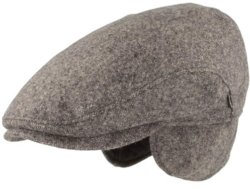 Herren Winter Schiebermütze mit Ohrenklappen Flatcap Schirmmütze 100% Wolle Mütze mit ausklappbarer Ohrenschutz Hautfreundlich & Bequem 62