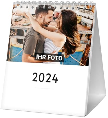 PrintPlanet® Tischkalender 2026 Kompakt – personalisierter Fotokalender mit eigenen Fotos – Kalender selbst gestalten – mit Kartonaufsteller – Deckblatt mit Widmung – 13 Bilder