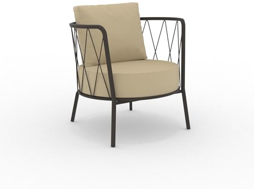 MONDO VIRO Niedriger Sessel aus verzinktem Metall Daisy Gartenstuhl Loungestuhl 73 x 73 cm 71 h (Bronze - Ecru)