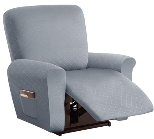 Sesselbezug Relaxsessel Stretchhusse für Relaxsessel 4-Teilig,Stretch Sesselschoner für Relaxsessel mit Taschen,Elastisch Sesselbezug Waschbar für Fernsehsessel Liege Sessel - Light Grey||1 Seater