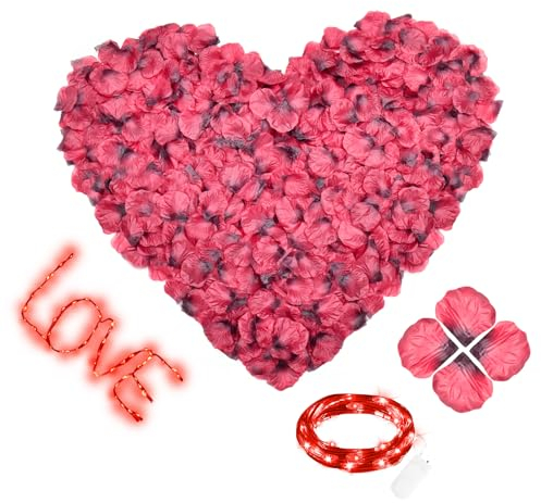 FFZZKJ Rosenblätter für Valentinstag Deko Romantik 1200 Stück Künstliche Rosenblätter, Seiden Rosenblüten für Valentinstag, Heiratsantrag, Hochzeit zum Streuen, Jahrestag, Geburtstag, Weinrot