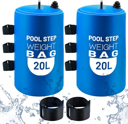 2 pesas para escalera de piscina, 20 L, impermeables, universales, bolsas de arena duraderas, bolsa de viaje para canoa, bolsa seca de PVC 500D con mango resistente, funciona con escalones de piscina