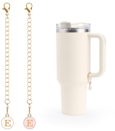 WALLFID 2Pcs Letter Charms Accessories for Stanley Cup,Letter Personalized Identification Charms for Water Cups,Capital ID/Name Letter Charm for Stanley Cup 30/40oz with Handle (white powder, E)