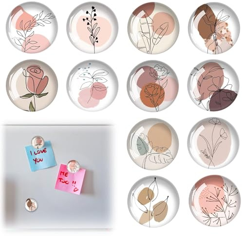 LANAFAY 12 Stück Magnete Kühlschrank Kunst Dekorativ für Magnettafel, Kühlschrankmagnete mit Blumenmuster, Kühlschrank Magnete Lustige, für Magnettafel, Whiteboard, Pinnwand etc (30MM)