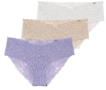 Dorina Lana Damen Spitzen-Slips, 3er-Pack, Mittlere Abdeckung, Alltäglicher Komfort, Hipster Panties, Weich, Lila, Elfenbein