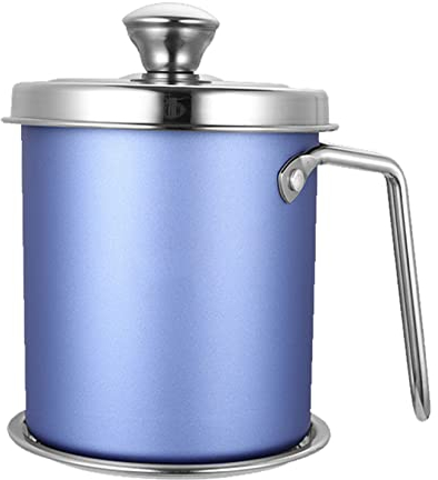UNbit Ölaufbewahrungsbehälter aus Edelstahl, 2 l, Ölsieb mit feinmaschigem Sieb, staubdichter Deckel, rutschfeste Platte, geeignet for Aufbewahren von Frittieröl und Kochfett, Königsblau Ölfilter (Co