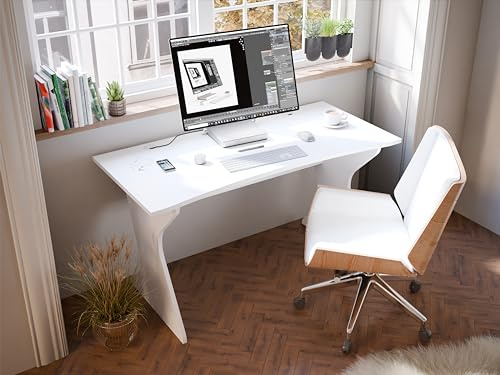Forte UTAPAU Schreibtisch 140, Weißer Schreibtisch, Modernes Home Office, Büro, Jugendzimmer, Gamgingzimmer, Computertisch, Holzwerkstoff, Weiß, 140 cm breit x 76 cm hoch x 65 cm tief