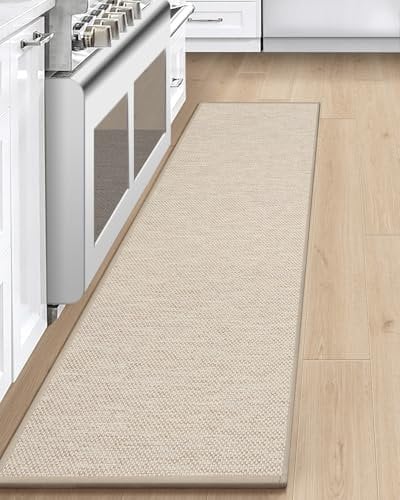 LEKEEPGO Tapis Cuisine 43x200cm,Tapis Cuisine Devant Evier, Tapis Couloir, Tapis de Cuisine Antidérapant et Lavable, Tapis de Passage, Tapis Long pour Cuisine, Manger, Couloir, Buanderie, Beige