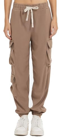 TONY BACKER Pantaloni Donna Cargo Sportivi con Coulisse Elasticizzati Larghi con Tasconi Comodi Tempo Libero VA95 (IT, Testo, XL, Regular, Regular, Khaki)